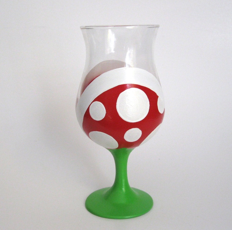 Piranha Plant Wine Glass - One Hand Painted Mario Inspired Wine Glass