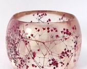 Super Chunky Statement Bangle.  Red Botanical Resin Bracelet.  Pressed Flower  Bangle with Real Flowers.   Baby's Breath