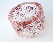 Size S or  XS  Botanical Resin Bangle. Petite Contemporary Resin Bracelet.   Red Baby's Breath Bracelet