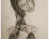 JEREMY WORST Braid Original Artwork Signed Framed Print Pencil Drawing Portrait Classic