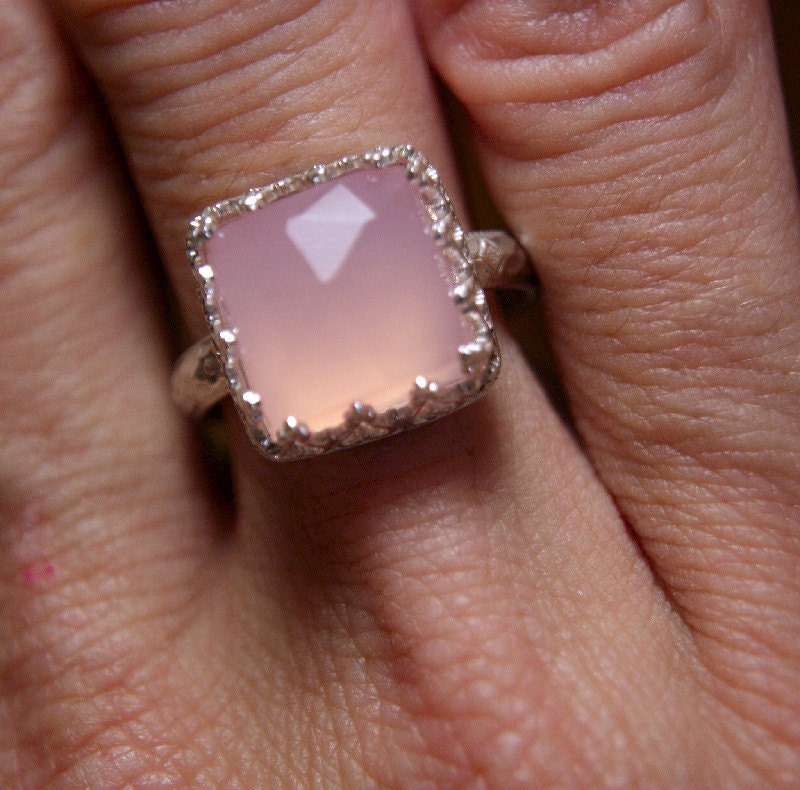 Chalcedony Ring Sterling Silver Natural Pink Stone Rose Cut Hanmade-made to order in your size