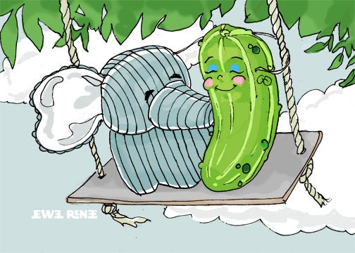 Hellephant Whimsicle Illustration "Gherkin's in a Pickle" 4x6 Print