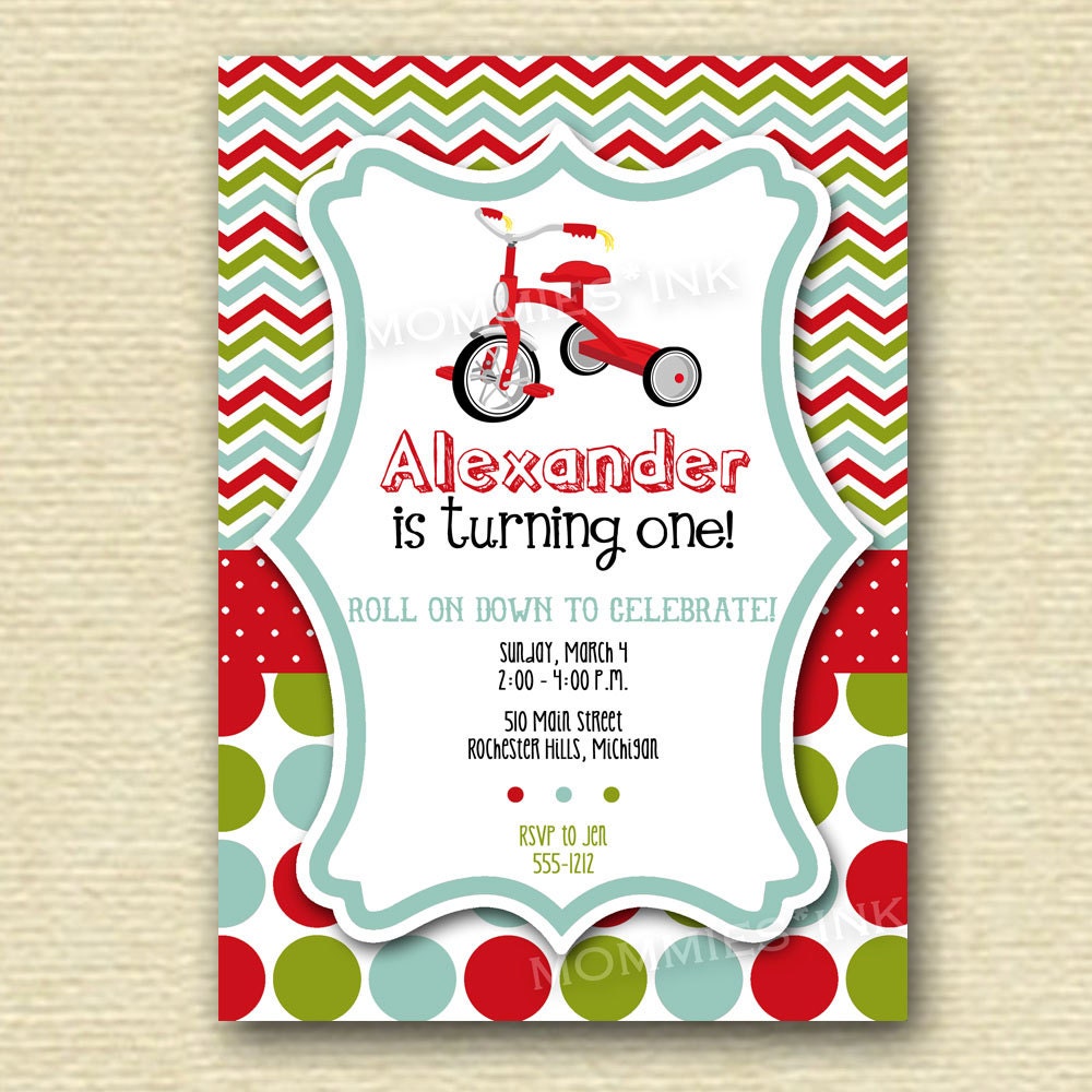 Chevron Polka Dot Tricycle Birthday Party Invitation - PRINTABLE INVITATION DESIGN Il_170x135