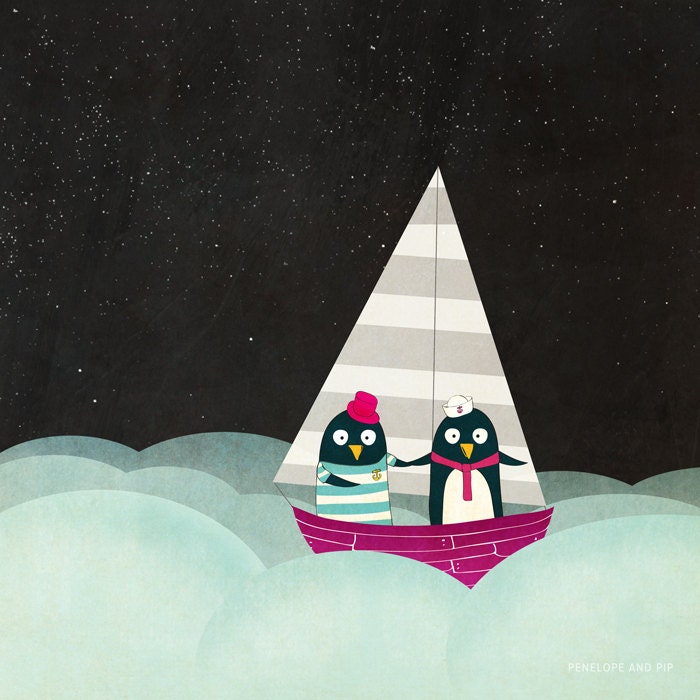 Art Print, Penguins, Home Decor, Children, Nursery, Wedding, Love, Anniversary, Birthday, Original illustration from Penelope and Pip,