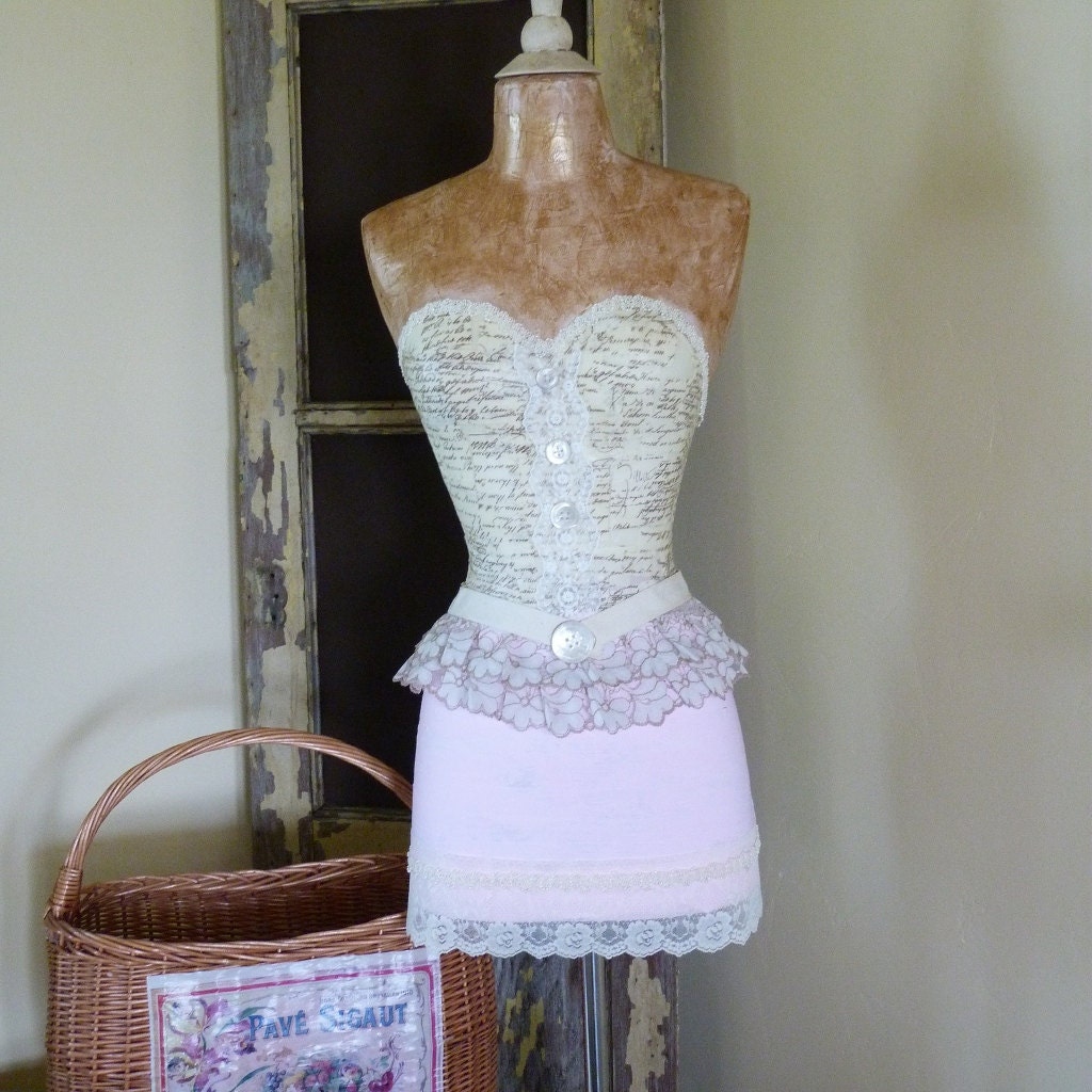 Make Mine Pink Girly Girl Dress Form Mannequin French Script Lace Free Ship & Layaway Available