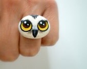 Hand Paint Pebble Owl  Ring  - Adjustable, whimsy woodland gift under 25