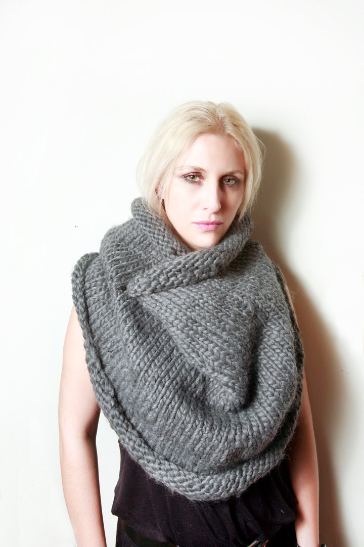 Loie's Knit Wrap Cowl Scarf in Heather Grey