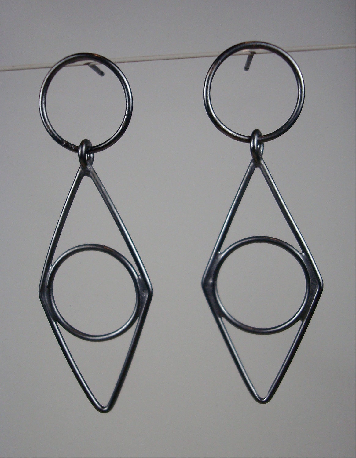 Black silver 'Line Drawing' drop earrings
