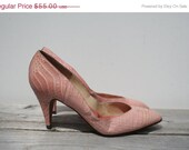 Sale Vintage 1980s Stilletoes / Pink Croc High Heels / Size 7.5 / Botticelli Pumps