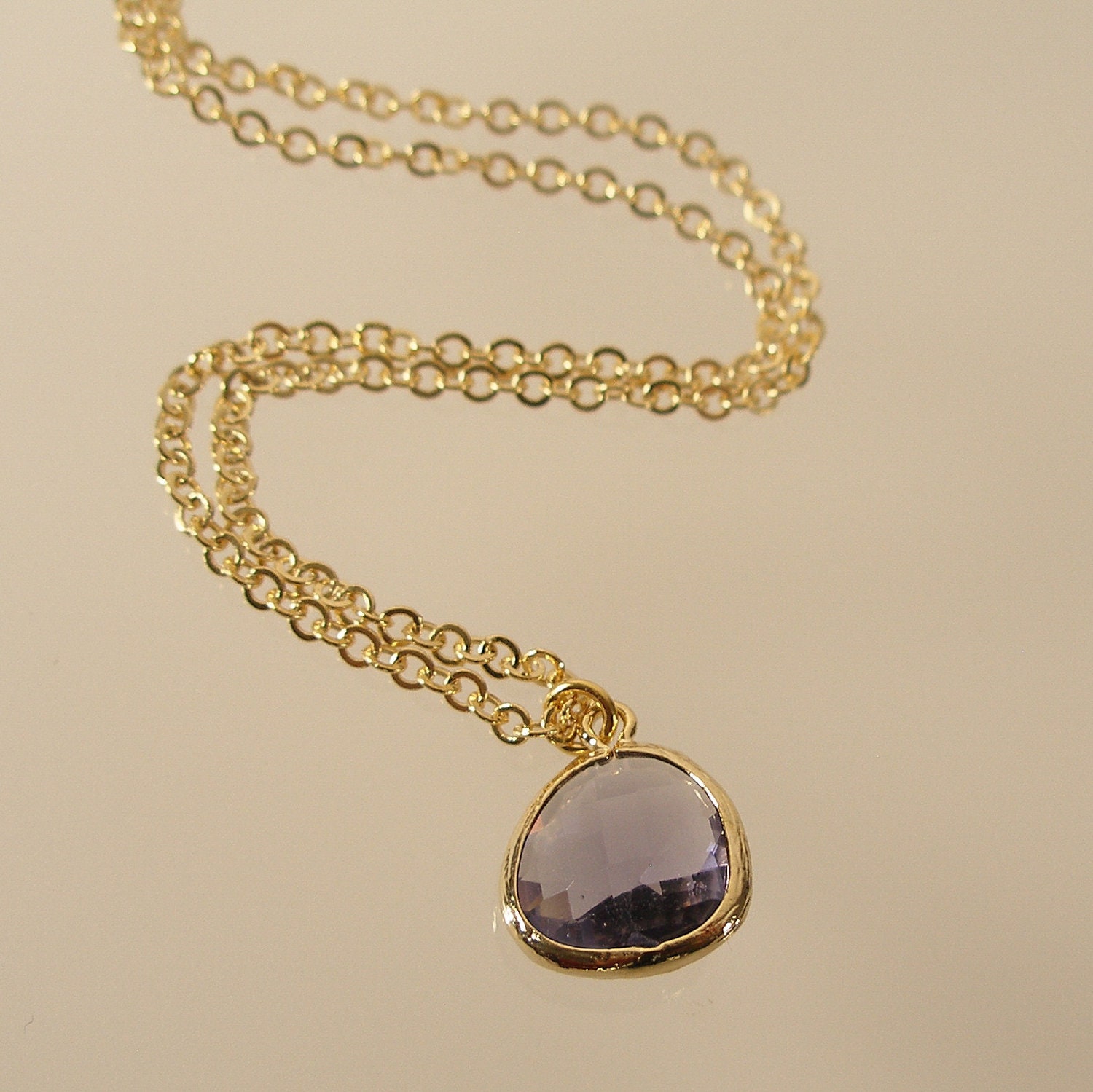 Tanzanite Glass Gold Bezel Pendant Necklace, Bridesmaid Necklace, Wedding Necklace (4243w)