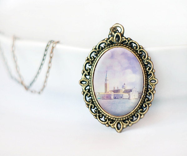 Venice Photo Pendant Wearable Art - victorian vintage jewelry photography antique brass venice italy feminine pretty romantic europe