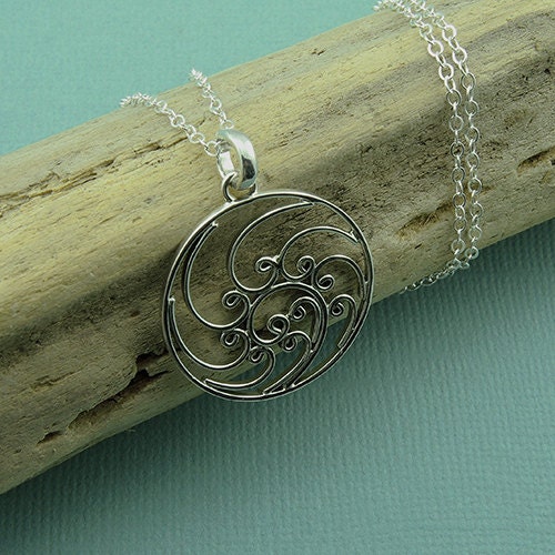 Filigree Spiral Wave Necklace - sterling silver - zen necklace - handmade, gift