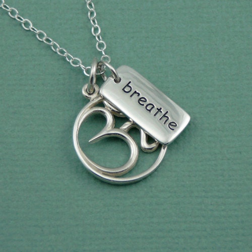 Breathe Om Charm Necklace - sterling silver handmade yoga jewelry - zen gift