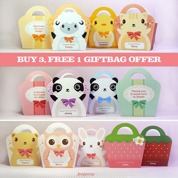 Kawaii Giftbag OFFER Buy 3, Get 1 FREE Cute Valentine's Day Easter Love Birthday Party Treat basket Packaging Editable Printable PDF