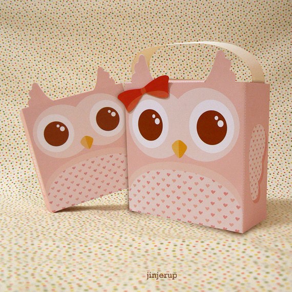 Cute Owl Pink Giftbox Printable PDF