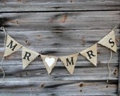 Burlap Bunting Banner, Rustic Wedding Decor Banner Mr & Mrs FREE US Shipping