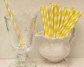 Cocktail Paper Straws, 25 Sunshine Yellow Striped Cocktail Paper Drinking Straws with DIY printable flags, Sip & Stir Straws