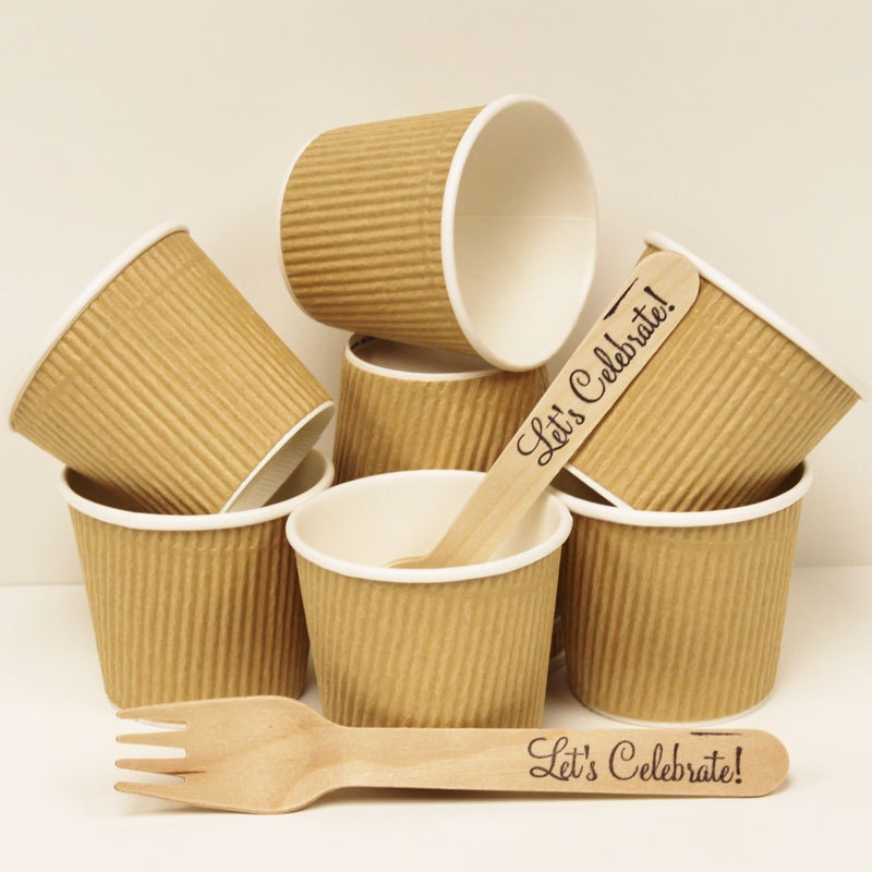 Brown Kraft Paper Ice Cream Cup and Dessert Cup with DIY printable labels - 20 Ct. Cups - Parties, Weddings, Events
