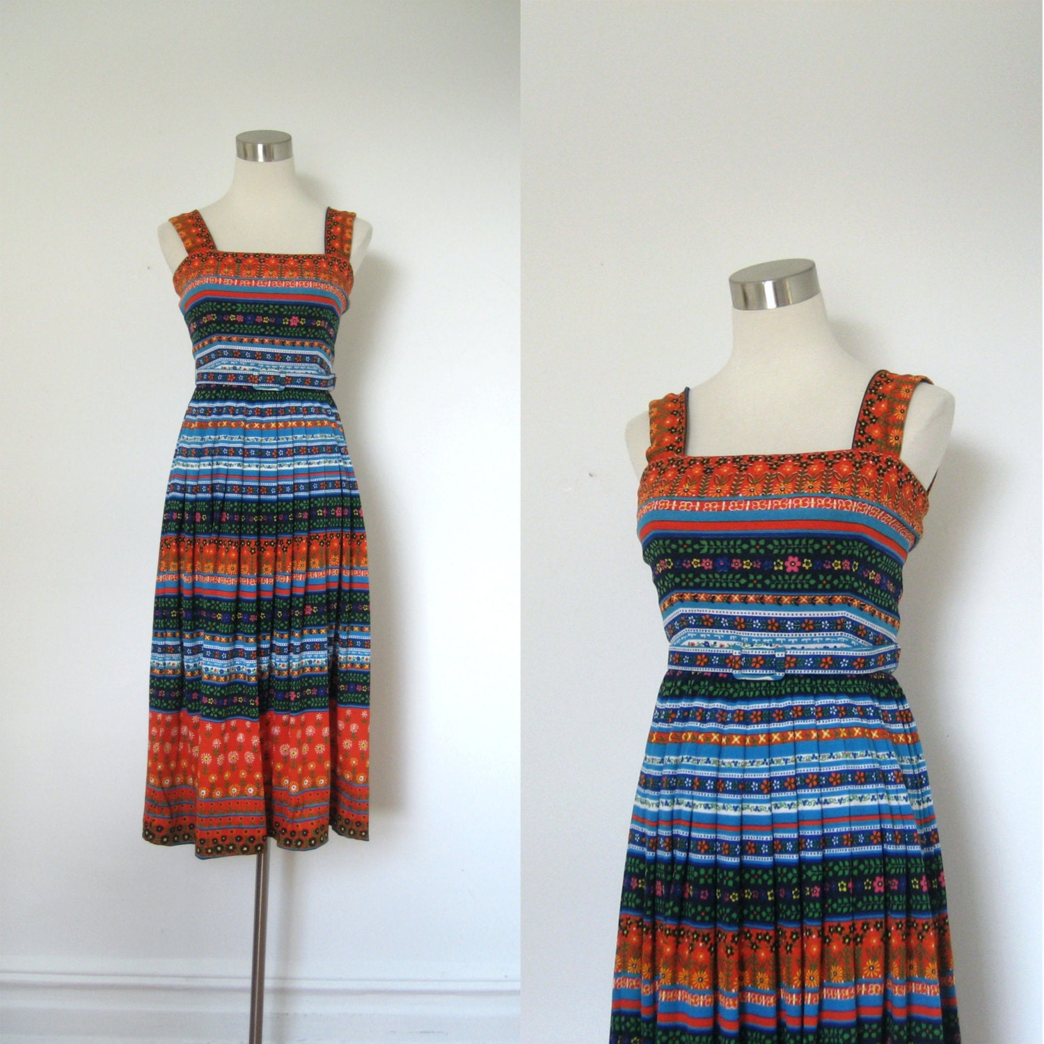 1960s Dress / 1960s Folk Print Floral Dress / Adele Simpson (small S)
