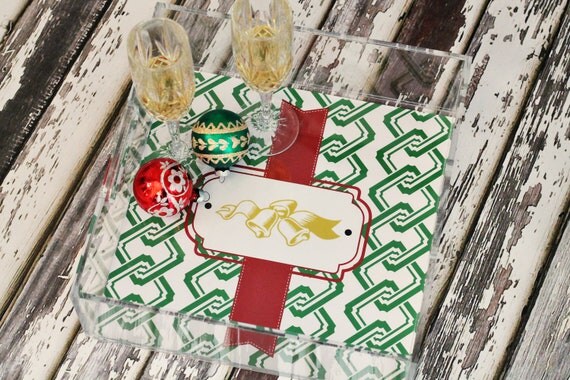 Acrylic Lucite Tray - Green Links Christmas Holiday 12x12 Tray - By A Blissful Nest Il_570xn