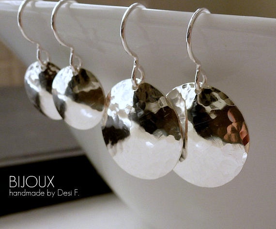 Sterling Silver Disc Earrings - Hammered Disc