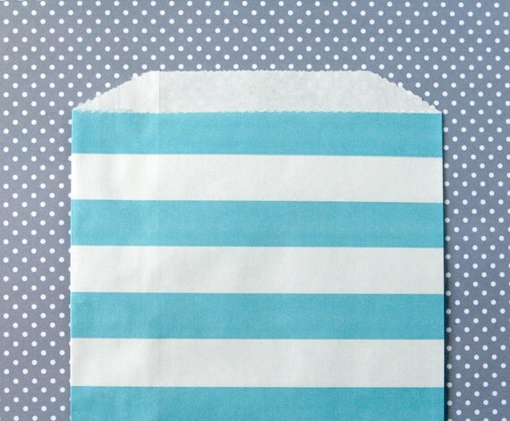 Blue Horizontal Stripe Goody Bags / Favor Bags / Treat Bags (20) - 5 x 7.5 inches Il_570xn