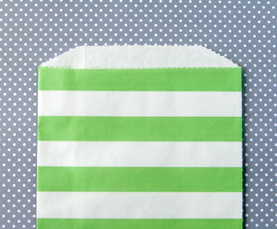 Green Horizontal Stripe Goody Bags / Favor Bags / Treat Bags (20) - 5 x 7.5 inches Il_570xn