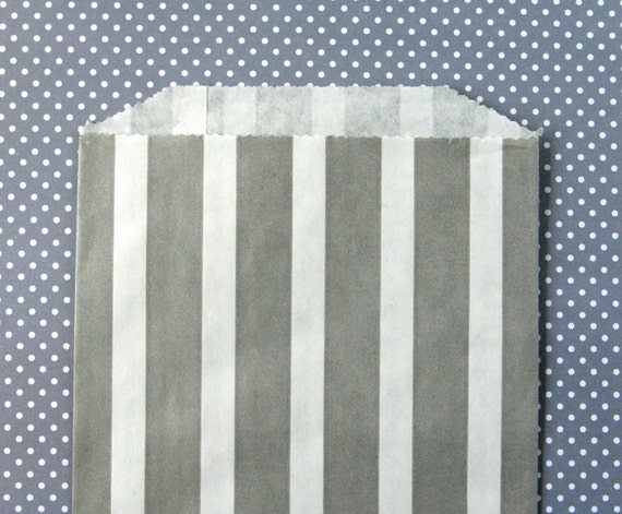 Gray Vertical Stripe Goody Bags / Favor Bags / Treat Bags (20) - 5 x 7.5 inches Il_570xn