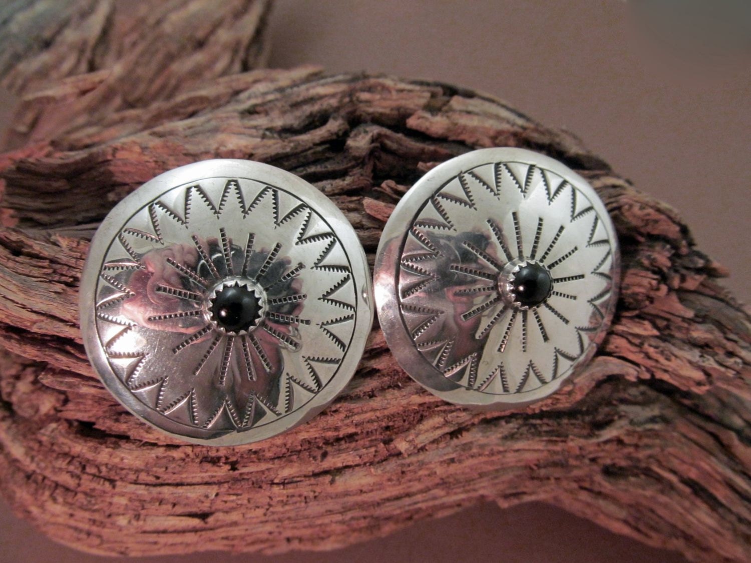 Silver Navajo Earrings Stamped
