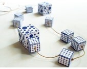 DIY Printable PDF 300dpi digital sheet -Paper Cubic Necklace - Blue Polka Dot