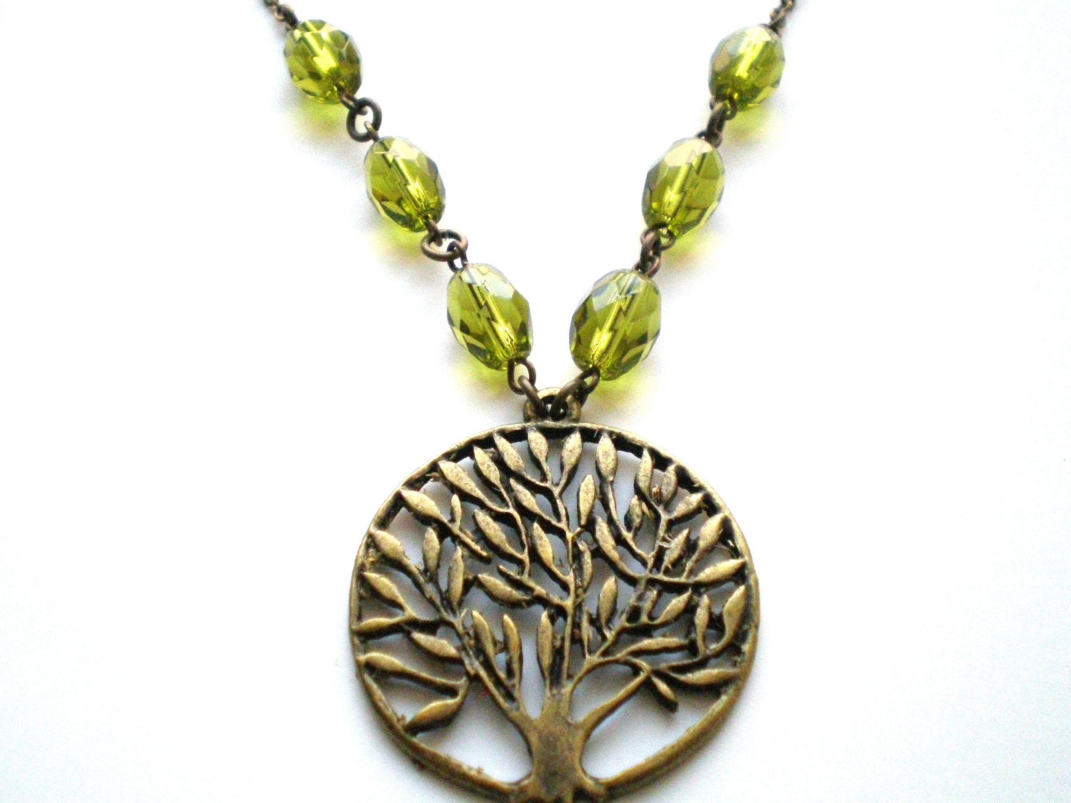 Peridot Green Tree of Life Necklace