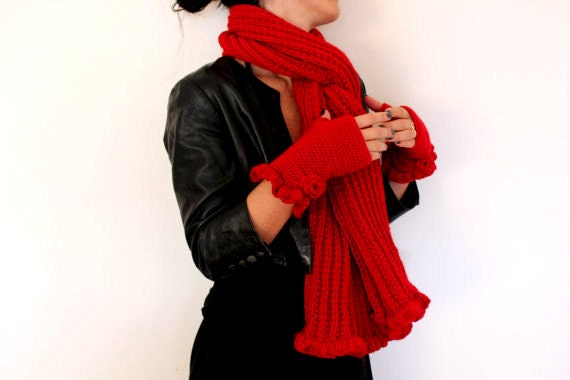 Valentines, Red, Love ,Scarf and Mittens Set