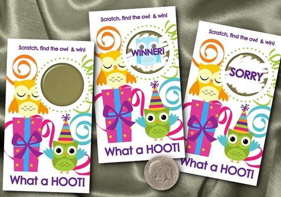 10 Birthday Party Scratch Off Cards, Party Owls Design Il_570xn