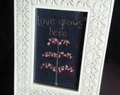 OOAK Hand-Embroidered Heart Tree on Demin Love Grows Here
