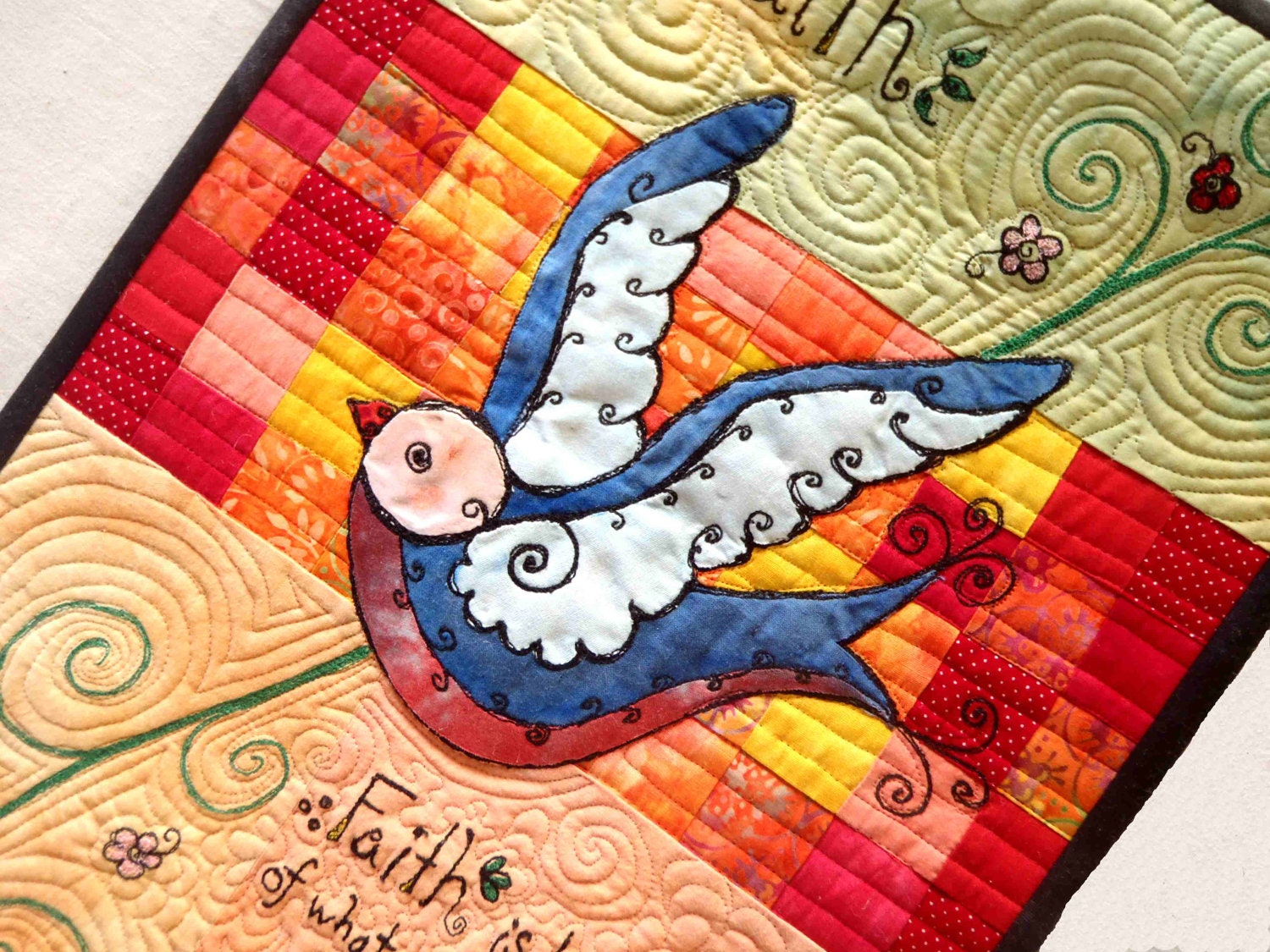 Have Faith Colorful Bird Quilted Wallhanging Art Quilt