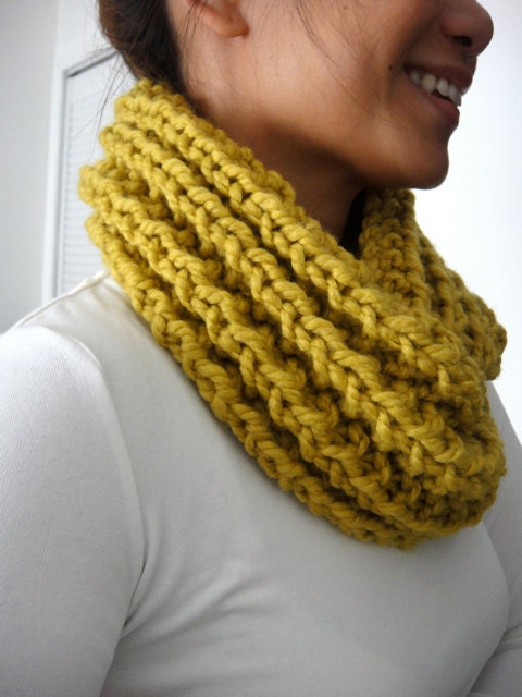 Cameron Chunky Infinity Ribbed Scarf Cowl, Citron Yellow