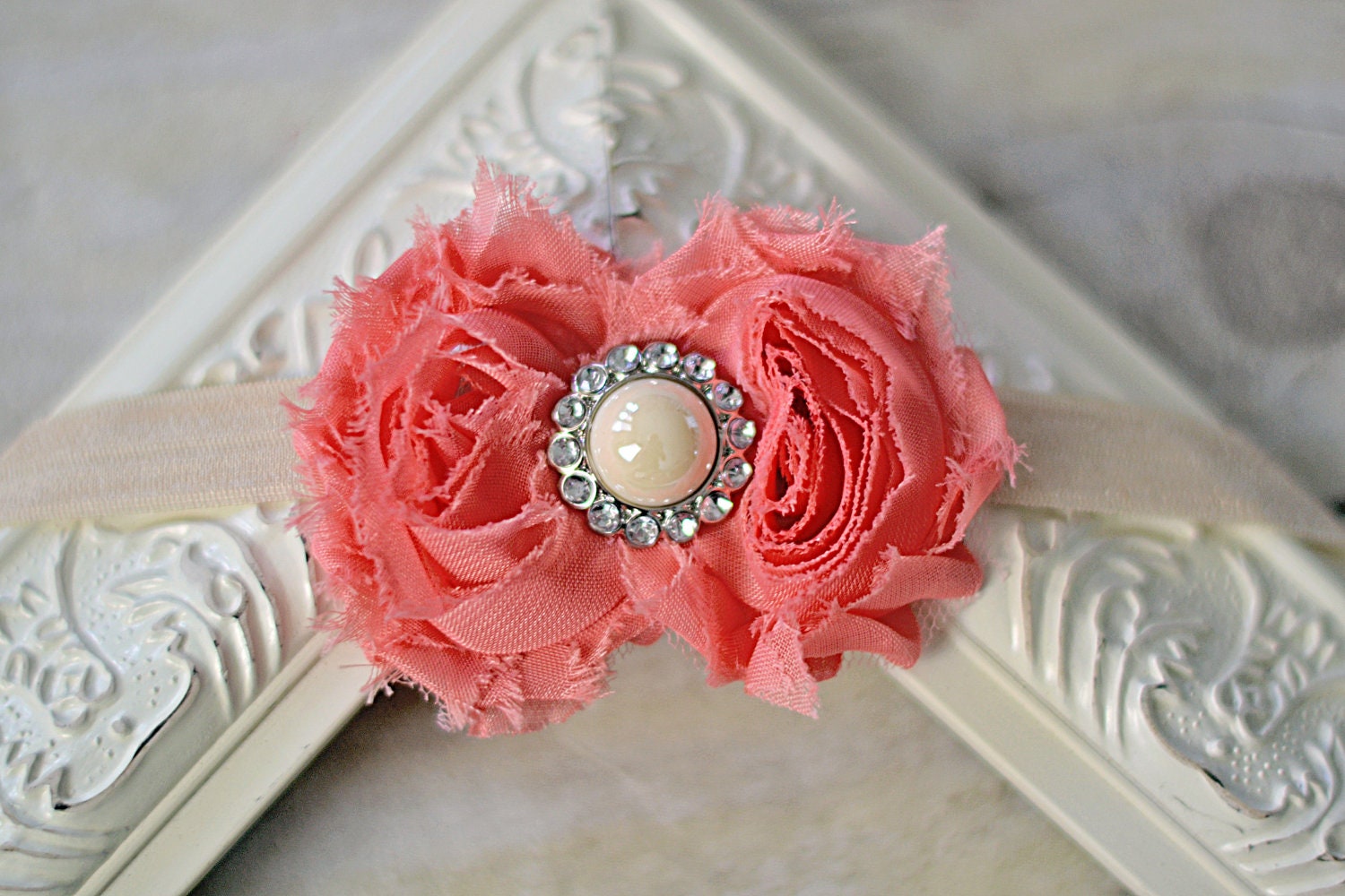Coral chiffon headband, baby headband, adult headband, infant headband, child headband
