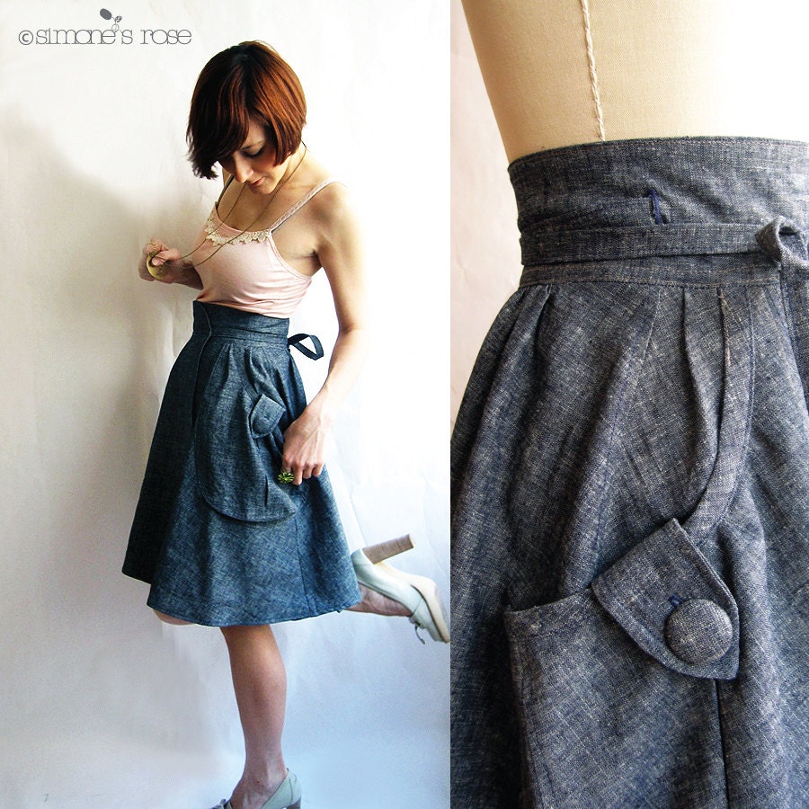 Heartland Eco denim wrap skirt - xsmall, small, medium, large, xlarge, custom sizing / Hemp & organic cotton