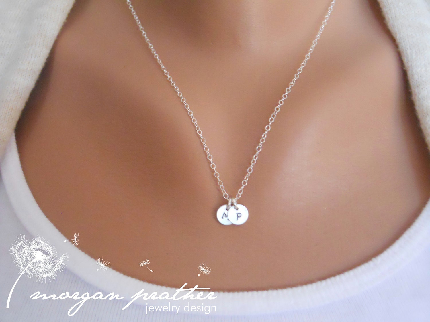Customized Sterling Silver 1/4" Disc Necklace - Hand Stamped Initial - Personalized Charm - Sterling Silver Fine Cable Chain - morganprather