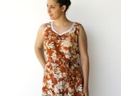 Vintage 1960s Floral Earth Tones Lace and Ruffle Dress