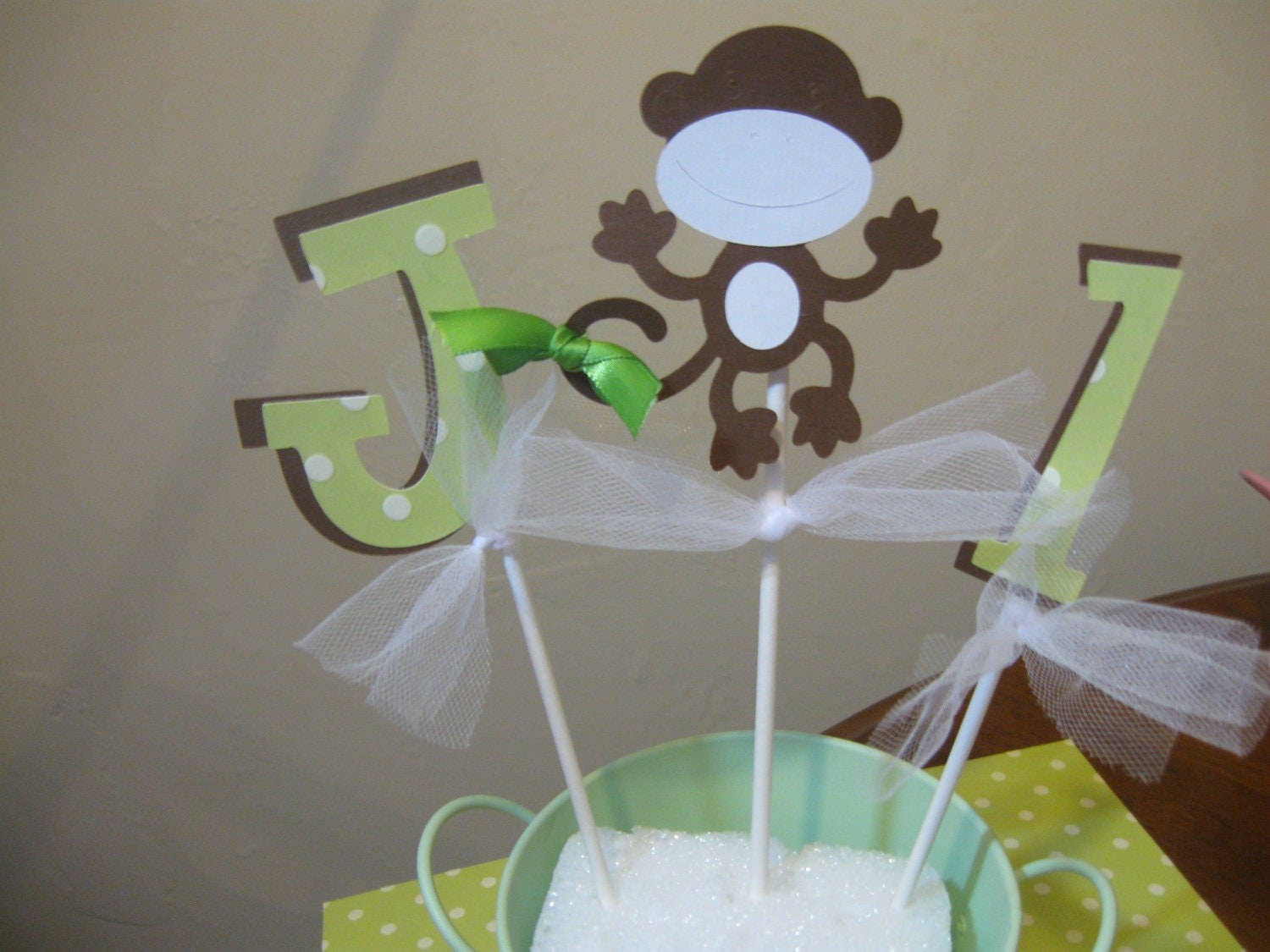 Monkey birthday centerpiece party sticks