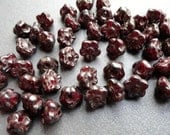 7mm Czech Glass Button Flowers - Bronze Picasso Oxblood - Premium Beads