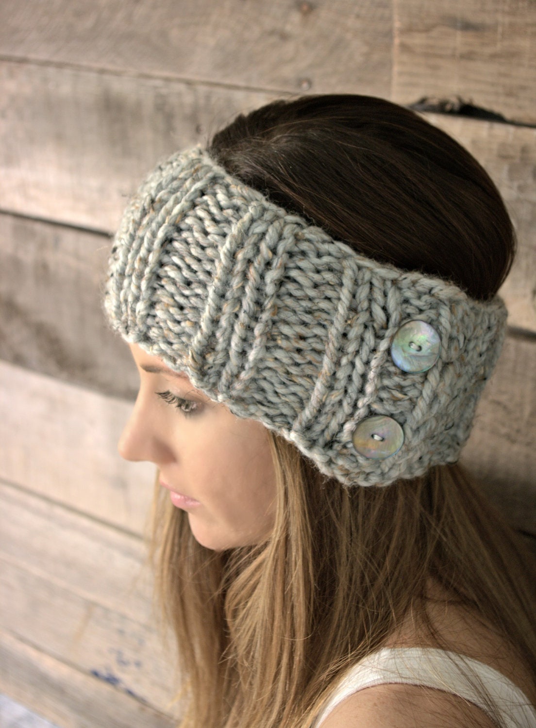 The Parkway Ear warmers with buttons in Grey Marble