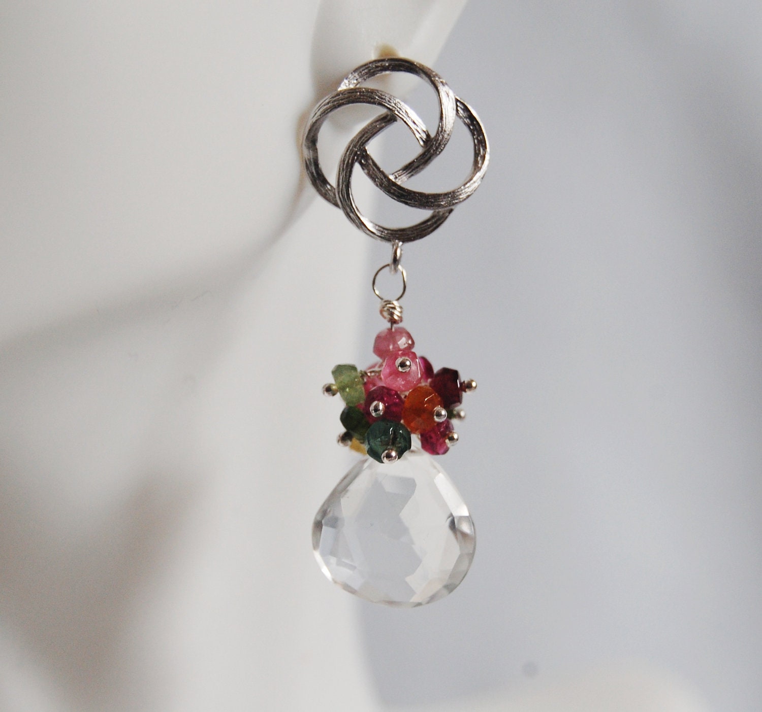 Gemstone cluster dangle  Earrings -  Multi Tourmaline  cluster Dangle Earrings earrings