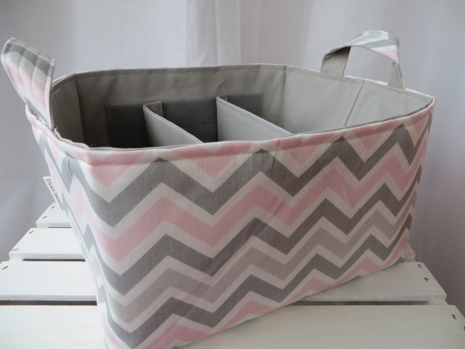 Diaper Caddy Fabric Basket bin with adjustable and removable dividers 12 x 10 x 7