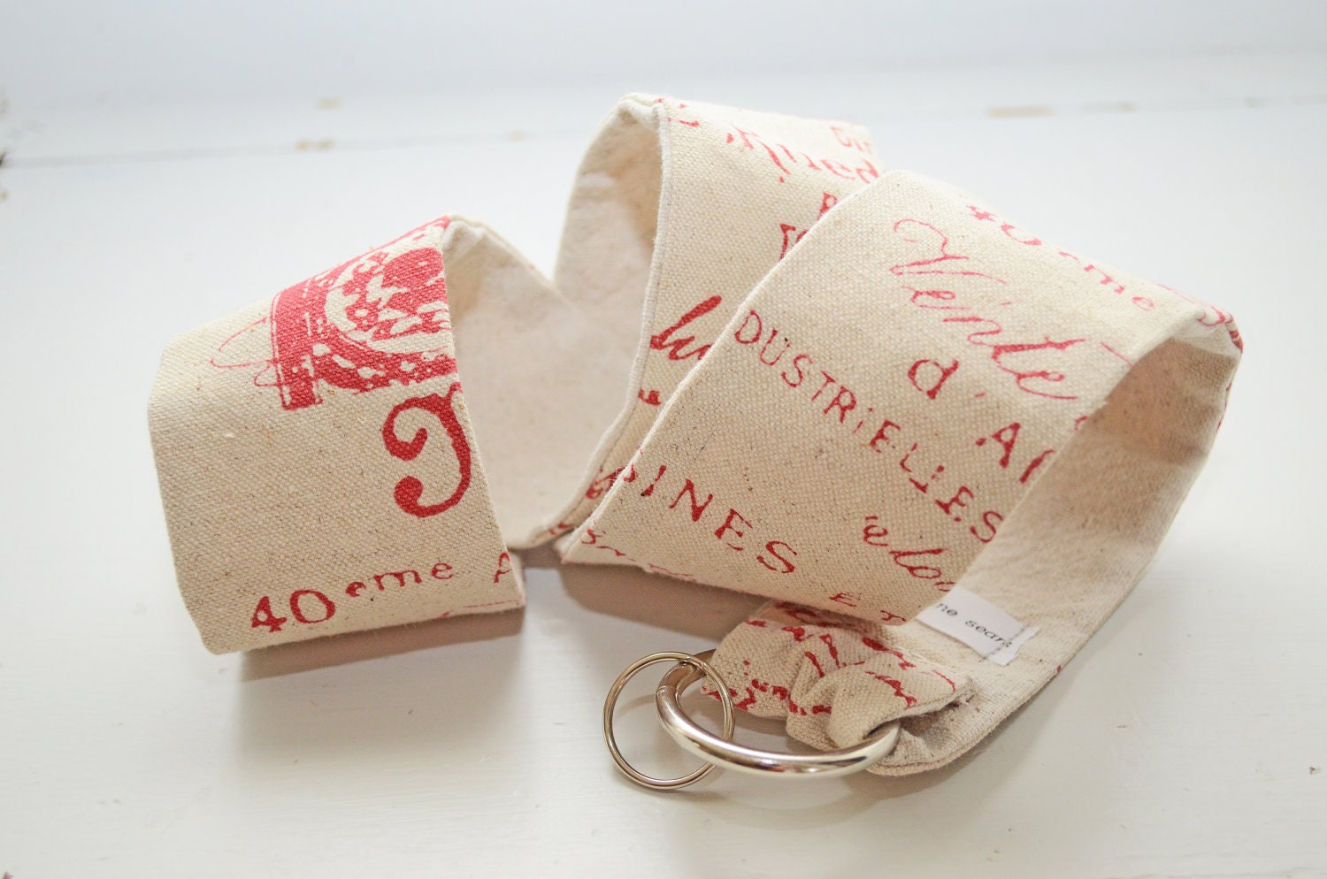 Camera Strap made from French Script Canvas fabric and drop cloth fabric