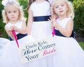 Here Comes Your Bride with Uncle (Grooms Name) with And they lived Happily ever after Wedding Signs. 8 x16 inches, 2-Sided. Bridal Signs.