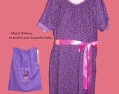 Maternity Hospital Delivery Gown, PLUS Bonus matching Applique Embroidery bag (Ready to Ship)