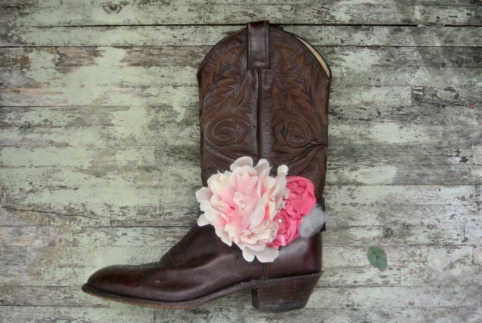 Shabby boot bracelet, cowboy boots, embellished boot accessories, rustic, country western, romantic
