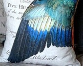 Cotton and Burlap Throw Pillow Feather Wing Pillow Cover